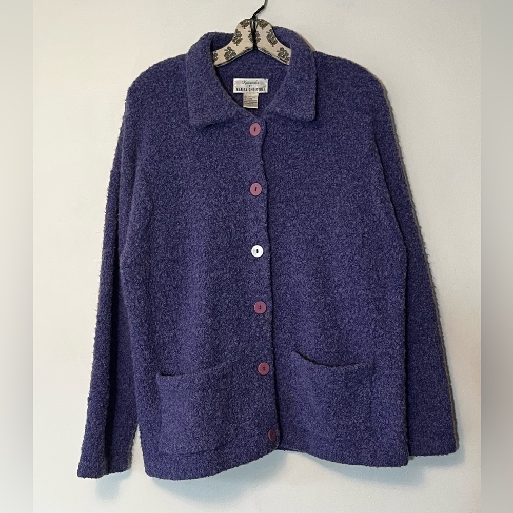 KNITWORKS BY MARISA CHRISTINA purple knit button up cardigan sweater vintage